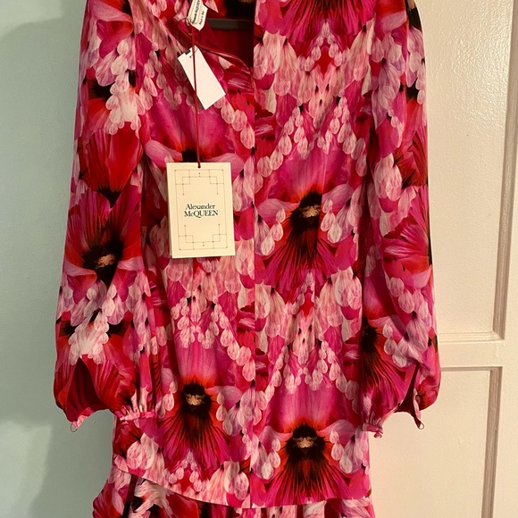 Alexander McQueen Orchid Pink Floral Long Sleeve Mini Dress